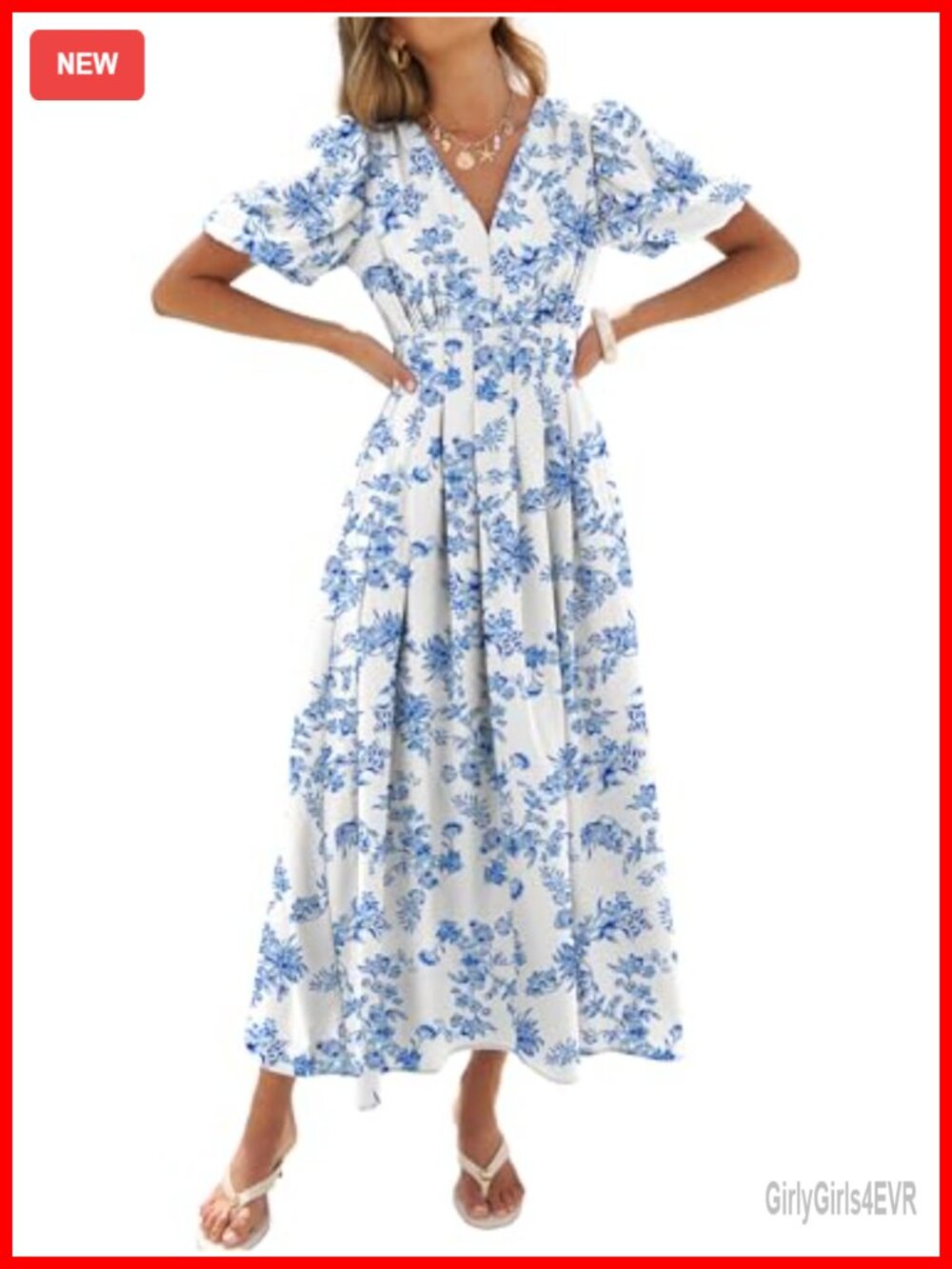 Womens Floral Maxi Dress Puff Sleeve Wedding Guest A-Line Formal